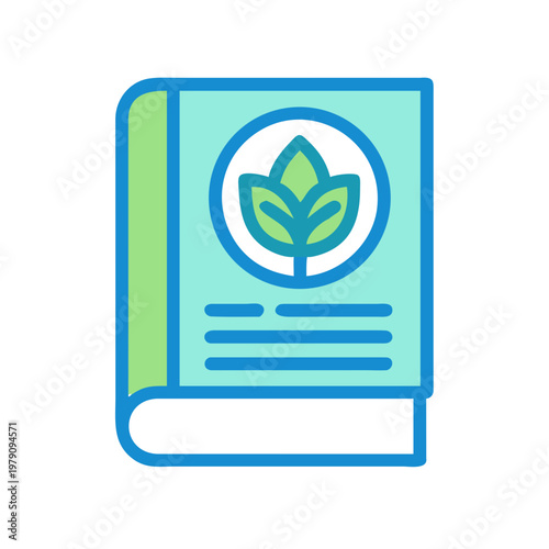 Flat design illustration of an open book with a plant on its cover