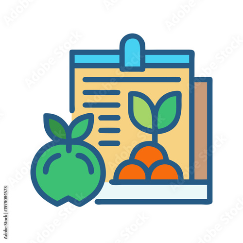 Gardening Plan with Apple and Plant Illustration on Notepad Graphic Style