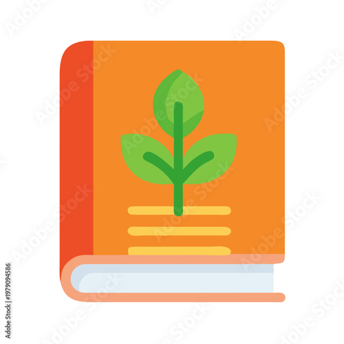 Flat illustration of a book with a plant symbol on the cover