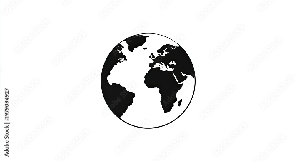 Obraz premium Black and white graphic of the Earth, showing continents and oceans