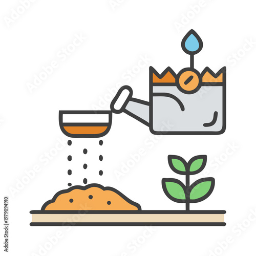 Watering Seedlings: A Simple Illustration of Nurturing Plant Growth with Care
