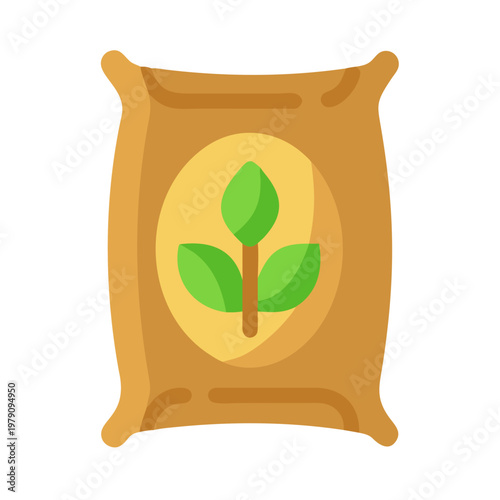 Iconic bag of fertilizer with leaves for promoting plant growth and farming