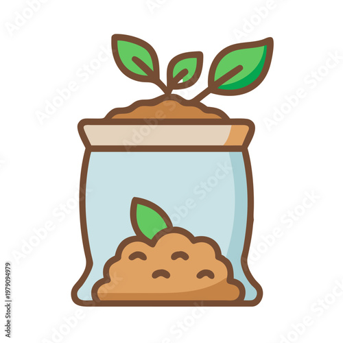 Bag of Soil with Seedlings Illustration for Gardening and Agriculture