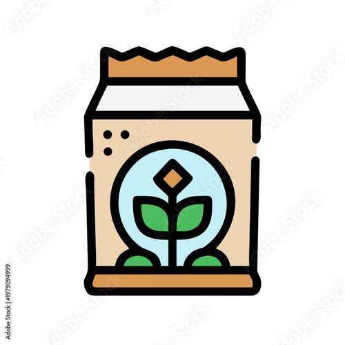 Bag of fertilizer with plant icon on it, isolated over black background