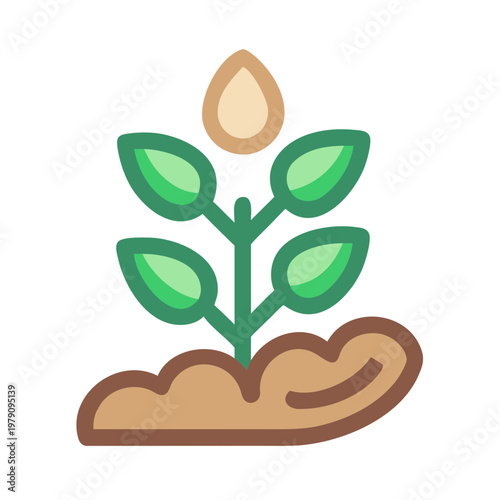 Illustration of a plant sprouting from soil with a water droplet above
