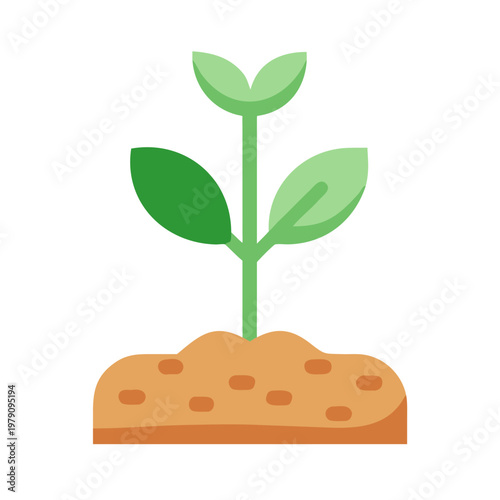 Simple flat illustration of a sprout emerging from soil on a black background