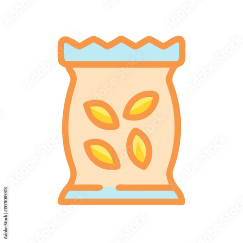 Stylized icon of seeds in a bag against a black background