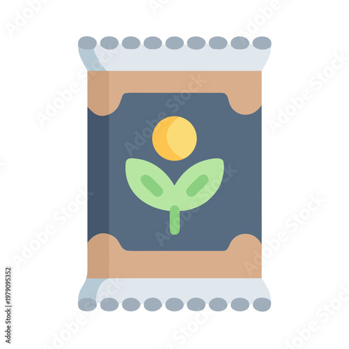 Illustrated Seed Packet with Plant Symbol, Flat Design on Black Background
