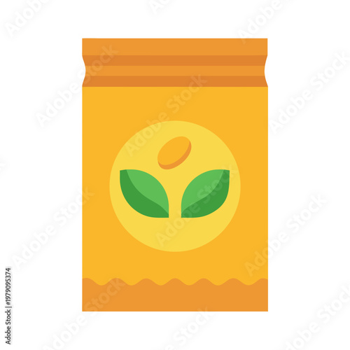 Illustrated seed packet with leaves and seed icon in a minimalist style