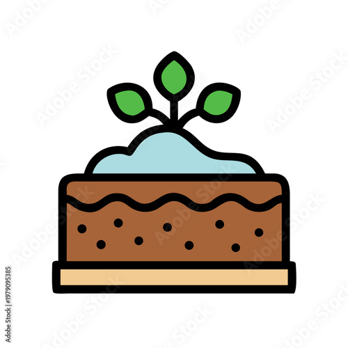 Stylized cake illustration with frosting and leaves in a flat design