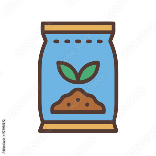 Cartoon illustration of a bag of soil used for planting greenery