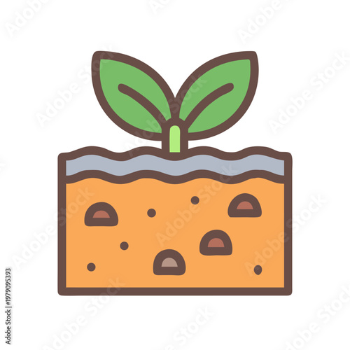 Illustration of a plant sprouting from the ground with simple shapes and colors