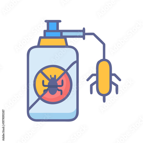 Vector Illustration of Pest Control Spray Bottle with Roach Symbol on Black