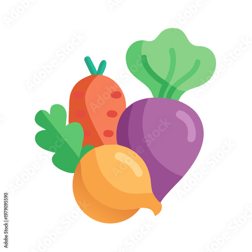 Colorful root vegetables group on black background in flat design style illustration