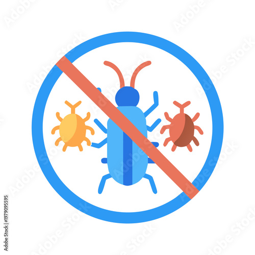 Vector prohibition sign showing a bug, a virus, and an orange strike-through