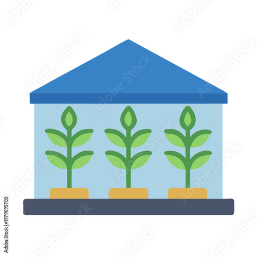Plants growing in a greenhouse minimal illustration in a flat design style