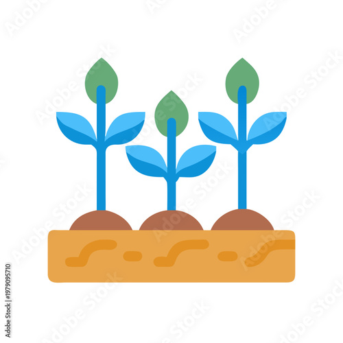 Three plant seedlings growing in soil, flat style illustration on black background