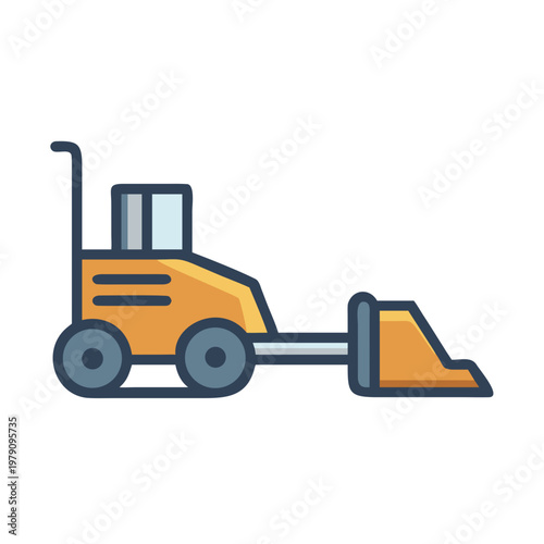 Cartoon bulldozer isolated on black background, representing construction, industry and engineering