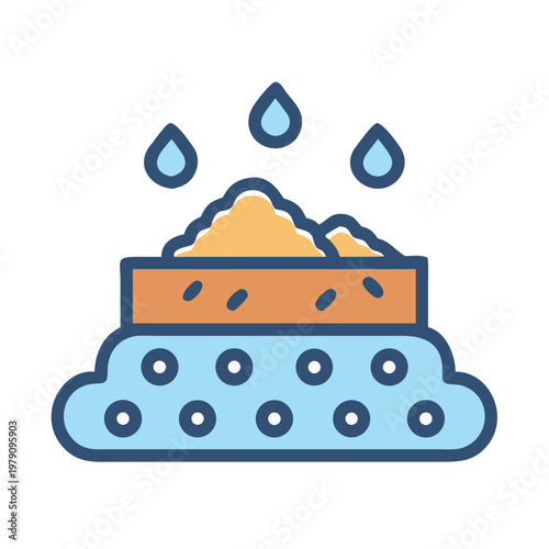 Iconic depiction of hydration with water drops above a moist sponge object