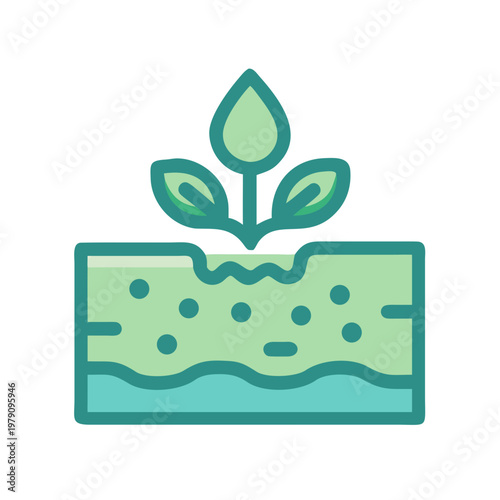 Illustration of a plant growing in the soil, symbol of growth and development