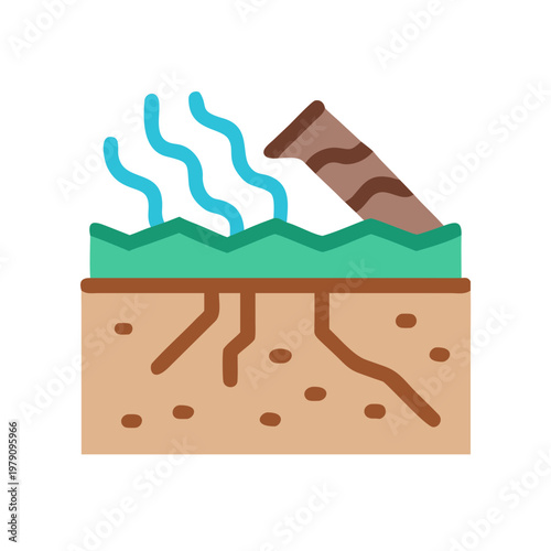 Decomposition ecosystem flat illustration with rotting wood, water and soil