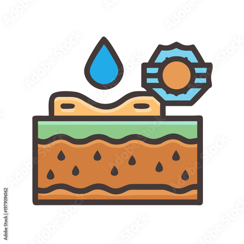 Skin hydration diagram illustrating skin layers water drop and barrier protection illustration