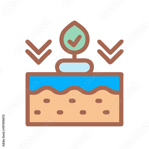 Groundwater infiltration or irrigation flat vector icon showing water levels rising