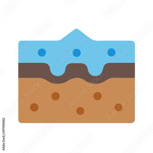 Illustrated cross-section of soil with water table and water droplets, graphic illustration