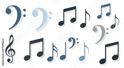 Collection of music notes and symbols.