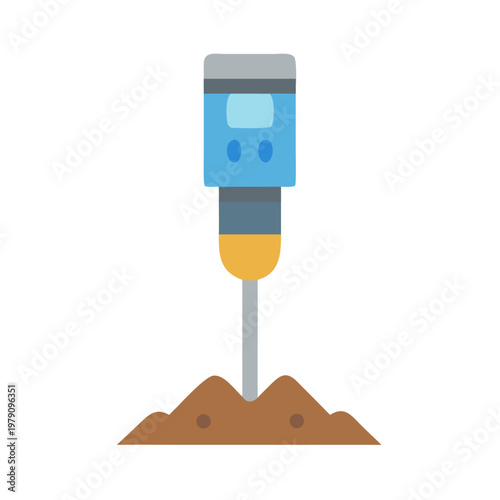 Soil Moisture Meter Reading in Brown Dirt, Flat Icon, Isolated on Black