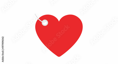 Red heart tag on white background, symbolizing love