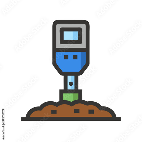 Soil moisture sensor icon in flat design, inserted into ground, isolated.