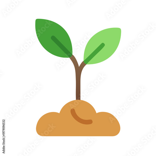 Flat illustration of small sprout growing from soil on black background