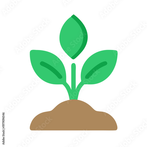 Illustration of a sprouting plant with green leaves in brown soil