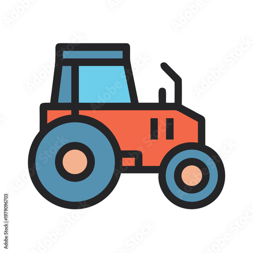 Simple Icon Illustration of a Farm Tractor in a Flat Style Design