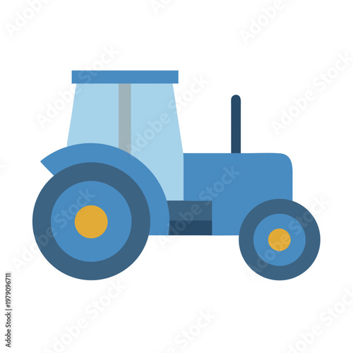 Minimalist blue tractor illustration on black background depicting agriculture and farming themes.