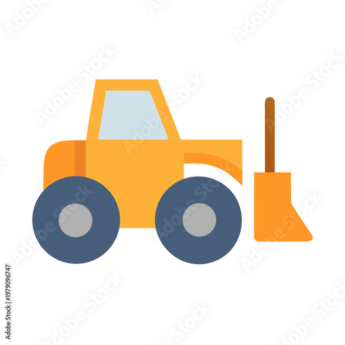 Flat design orange bulldozer on black background, construction vehicle illustration for infographics.