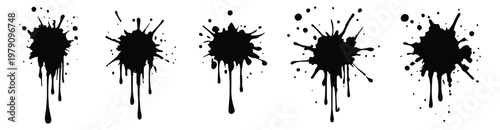 Blotter spots, liquid paint drip drop splash and ink splatter Ink drops and splashes, drip, splash, splats on a transparent png background