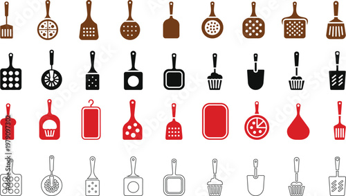 Collection of various kitchen utensil icons for cooking and baking needs