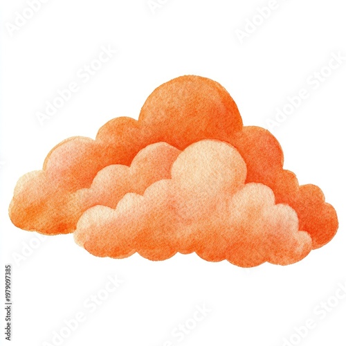 Watercolor illustration of a fluffy, orange cloud formation on a clean white background