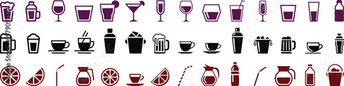 Collection of various drink and food icons in different colors and styles