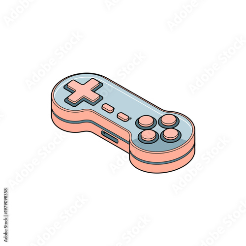 Retro Pastel Pink Blue Isometric Game Pad Controller Vector Graphic Art