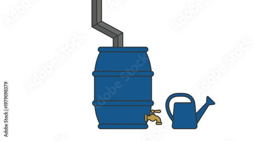 Blue Barrel and Watering Can.