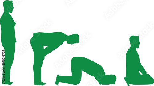 These postures are part of a cycle (rak'ah) that is repeated multiple times during each of the five daily prayers in Islam.