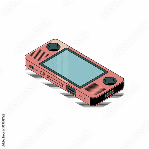 Retro Handheld Gaming Console Isometric Vector Portable Device