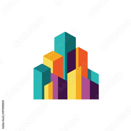 Colorful 3D Bars Geometric Shapes.