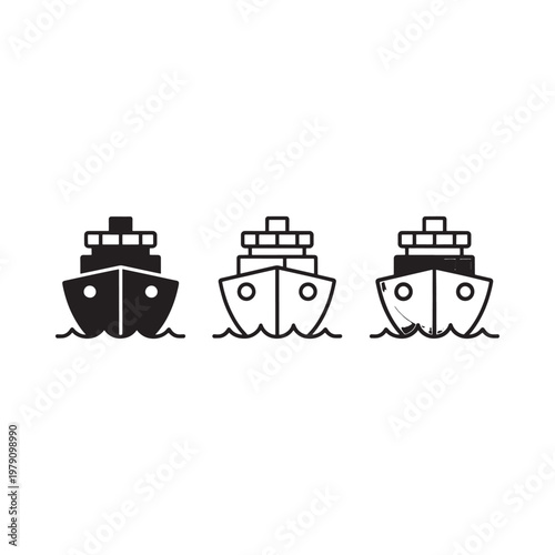 Three black silhouette icons of cruise ships sailing on water