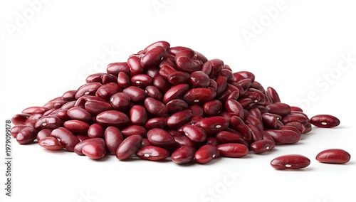 A mound of deep red kidney beans piled on a white surface