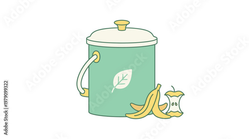 Green compost bin with banana peels.