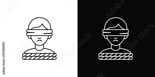 Single icon of conceptual illustration of a person blindfolded and bound, symbolizing captivity, oppression, or loss of freedom